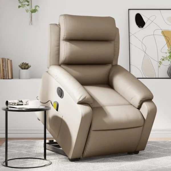 vidaXL Fåtöljer>Massagefåtölj med uppresningshjälp cappuccino konstläder