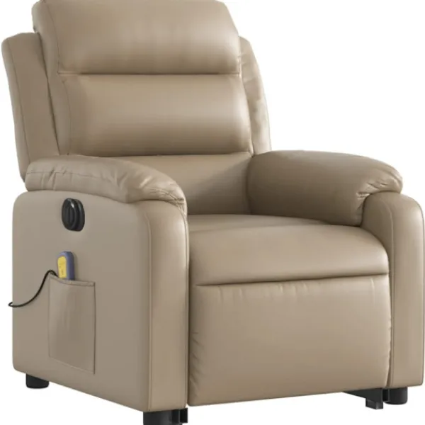 vidaXL Fåtöljer>Massagefåtölj med uppresningshjälp cappuccino konstläder
