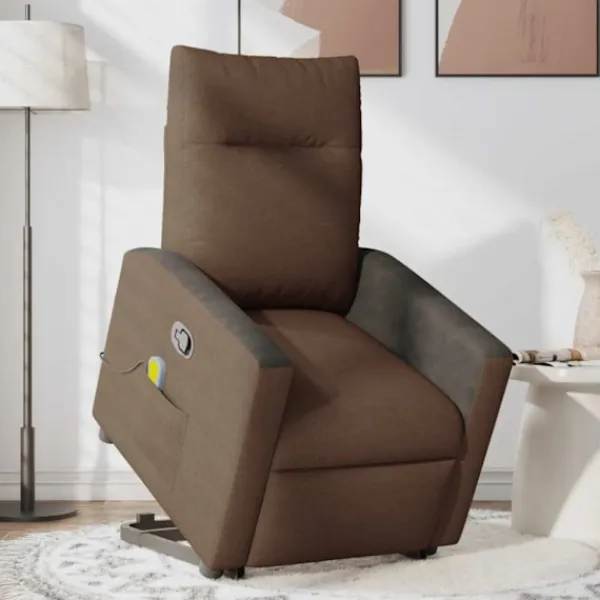 vidaXL Fåtöljer>Massagefåtölj med uppresningshjälp brun tyg