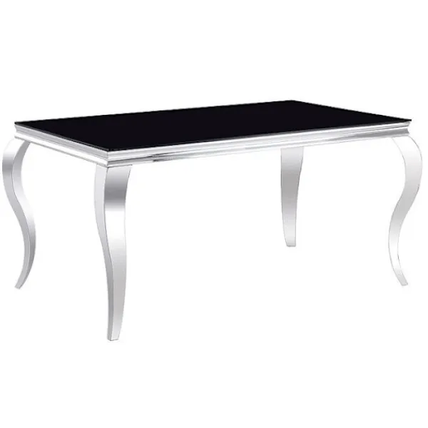 AC-DÉCO Matbord>Matbord i glas - Svart och silver - 6 platser - L 150 cm H 75 cm x P 90 cm