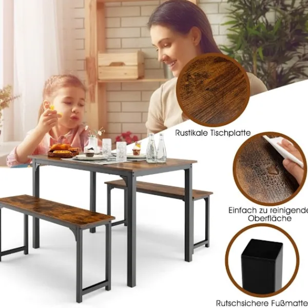 B2X Matgrupper>Matbord med 2 bänkar Matgruppset om 3 110 x 70 cm Köksbord för 4 personer Kaffe + svart