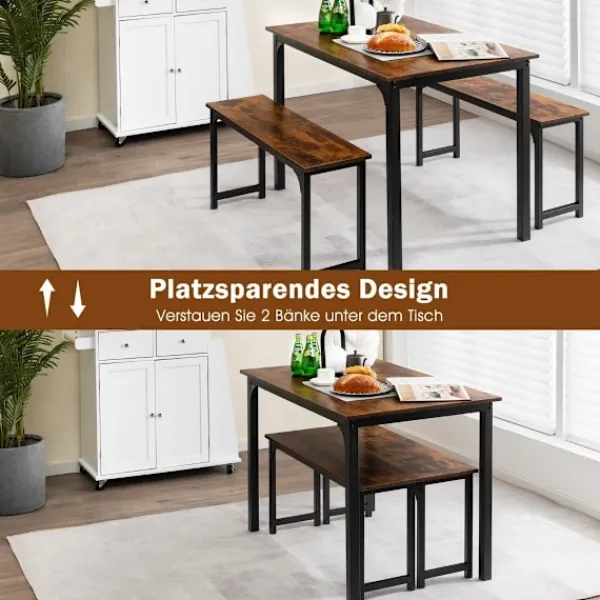 B2X Matgrupper>Matbord med 2 bänkar Matgruppset om 3 110 x 70 cm Köksbord för 4 personer Kaffe + svart
