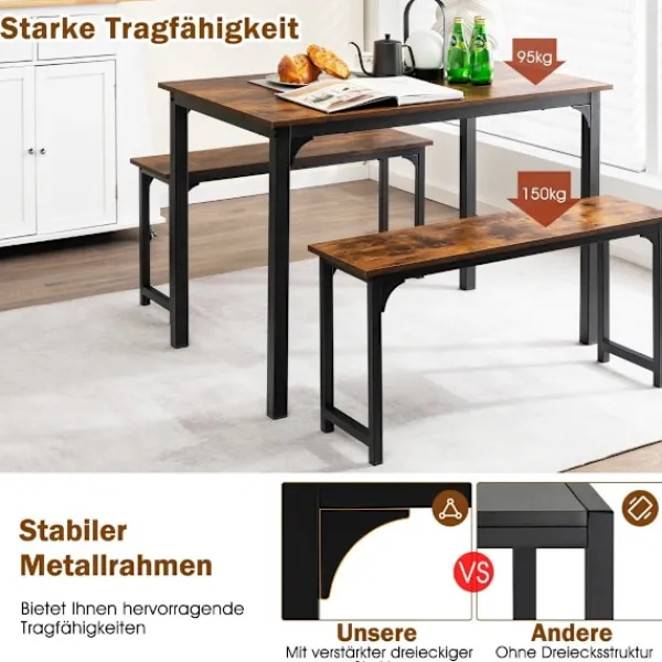 B2X Matgrupper>Matbord med 2 bänkar Matgruppset om 3 110 x 70 cm Köksbord för 4 personer Kaffe + svart