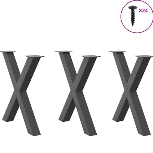 vidaXL Matbord>Matbordsben X-formade 3 st antracit 70x(72-73) cm stål