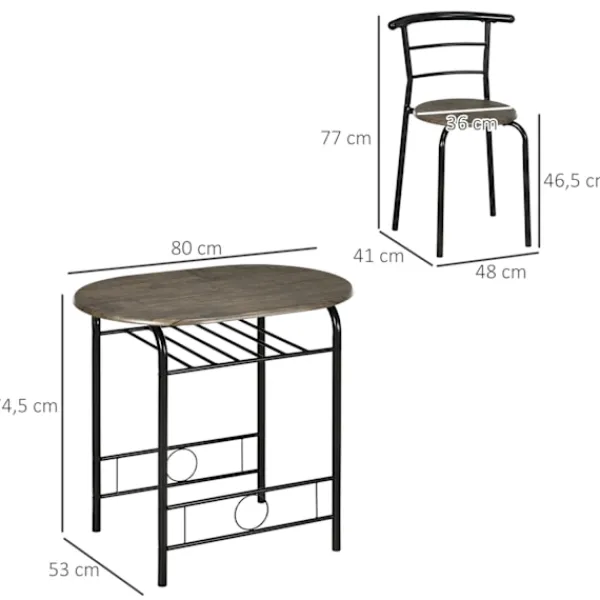 Northio Matgrupper>Matgrupp, matbord med 2 stolar, ovalt köksbord med förvaringsfack, köksbordsset, bordsgrupp för kök, metall, svart