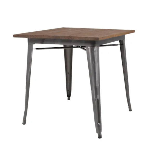 Tusent Matbord>Matsalsbord plåt galvaniserad med toppskiva i alm 75 x 75