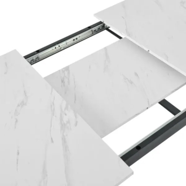 Matgrupper>Matsalsset med 8 sammetsstolar & utdragbart bord (140-180x80cm), grå, vit MDF-skiva & svarta ben, modernt