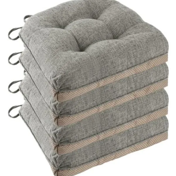 Stolar>Matsalsstolar halkfria kuddar, set om 4, 46*43*9 cm, sittdyna med band, ljusgrå
