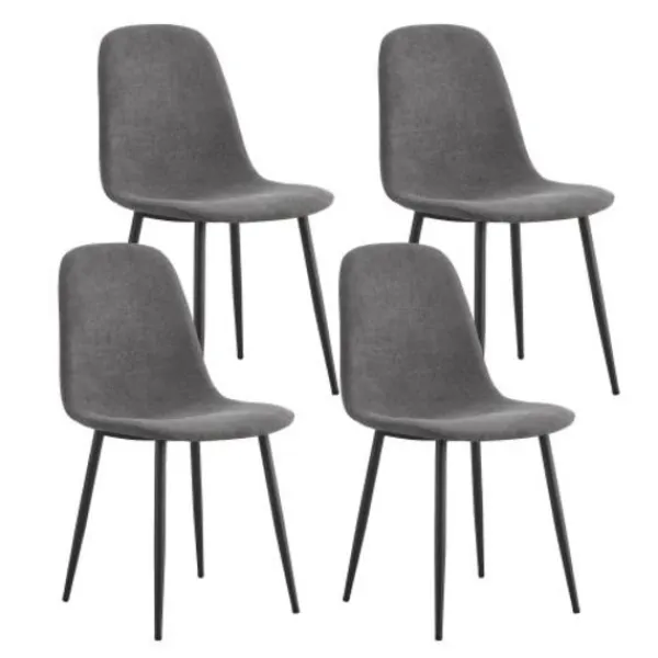 Matgrupper>Matsalsstolar set om 4, skandinavisk vintage-stil, konstgjord mocka & stålben, svart, grå