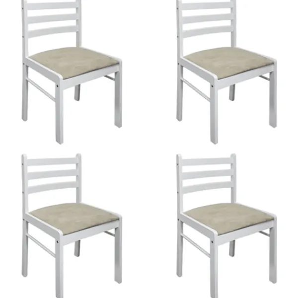 vidaXL Matgrupper>Matstolar 4 st vit massivt gummiträ och sammet