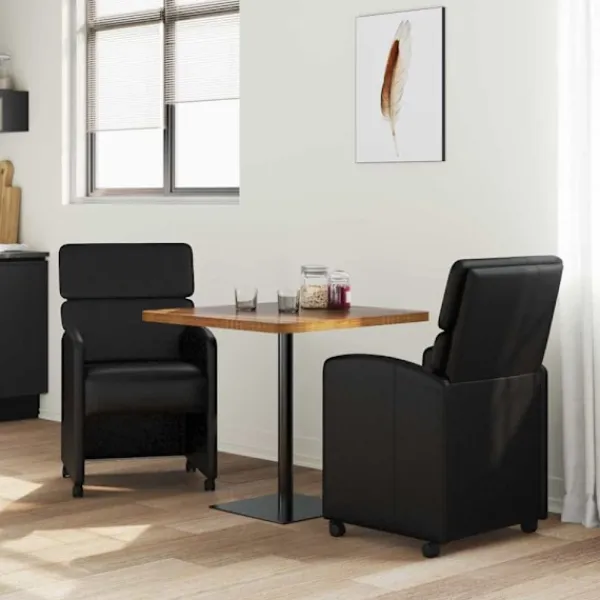 vidaXL Kontorsmöbler>Matstolar med hjul 2 pcs Svart 58 x 65 x 98 cm Konstläder