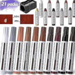 Byråer>Möbelreparationssats, 21-pack Träspackel Träreparationspenna Möbelreparationsmarkör Och Vaxstift Med Vässare Kit[D]