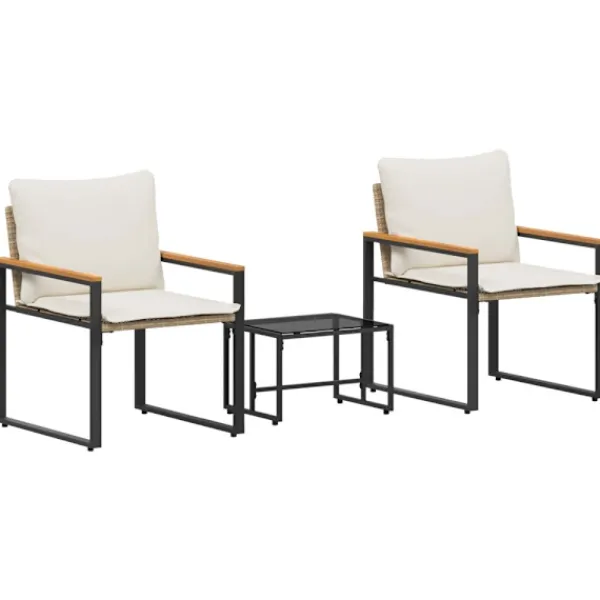 vidaXL Balkongmöbler>Möbelset med kudde 3 pcs Beige och krämvit Rotting