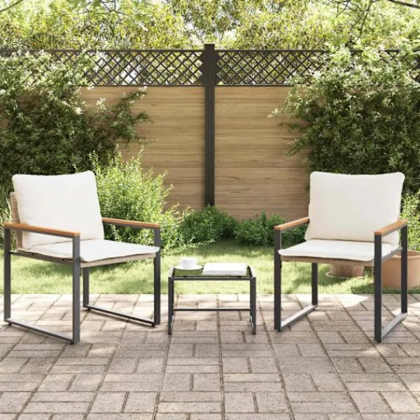 vidaXL Balkongmöbler>Möbelset med kudde 3 pcs Beige och krämvit Rotting