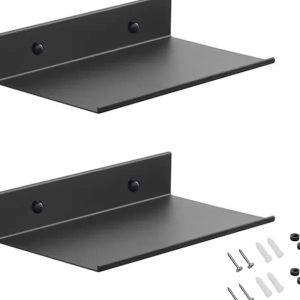 Hyllor>Metall vägghyllor, 2 st 20 cm svart flytande hylla, väggmonterad duschhylla, väggmonterade rektangulära hyllor med hål och skruvar