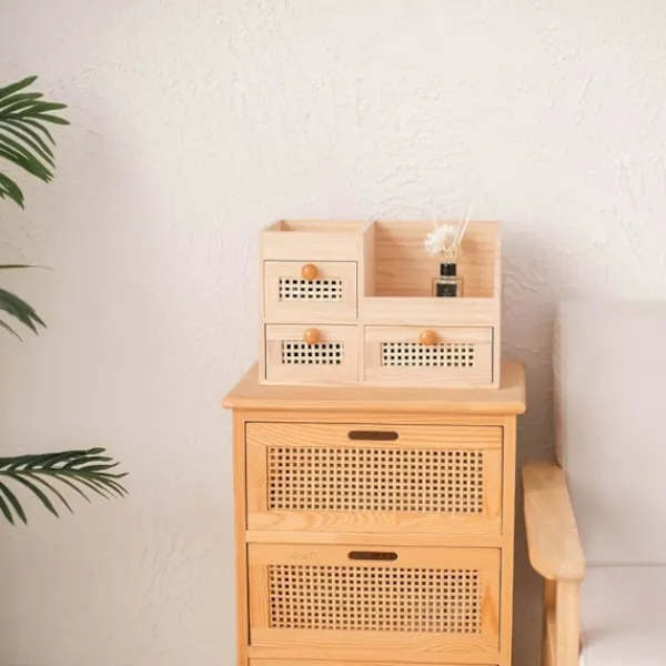 Byråer>Mini Bambu Byrå (Omonterad), 3 lådor med hyllor, för studierum/kök/sovrum