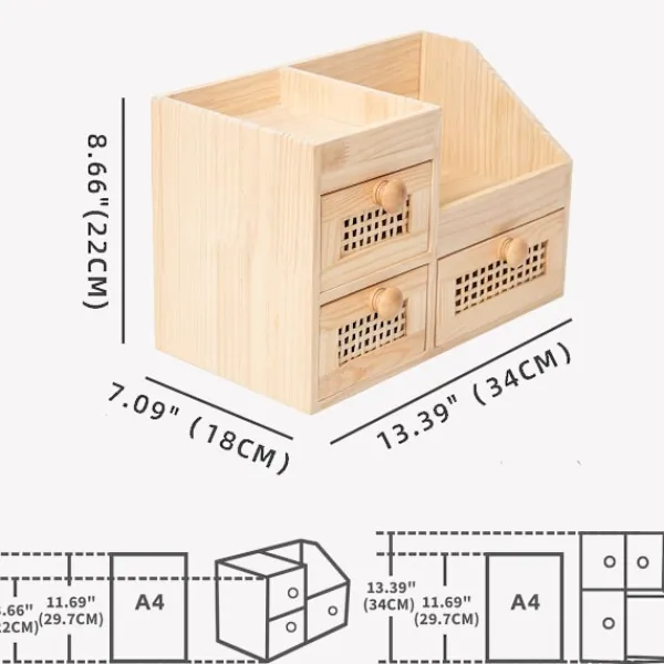 Byråer>Mini Bambu Byrå (Omonterad), 3 lådor med hyllor, för studierum/kök/sovrum