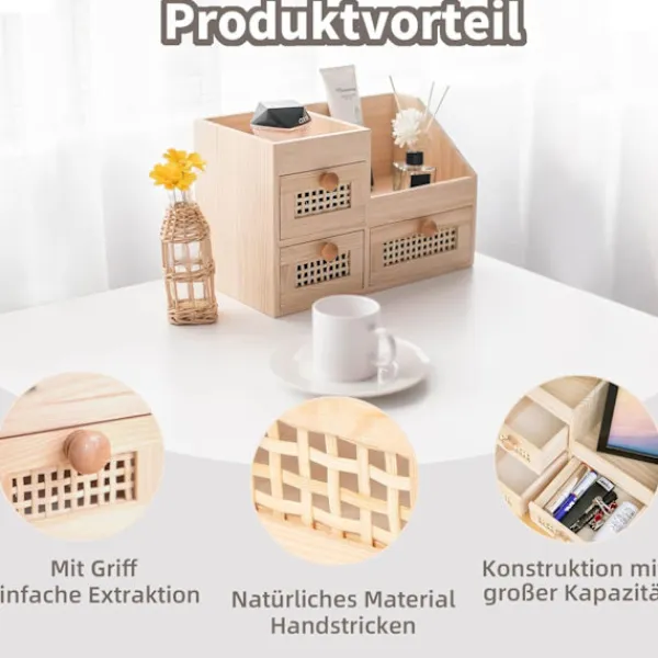 Byråer>Mini Bambu Byrå (Omonterad), 3 lådor med hyllor, för studierum/kök/sovrum