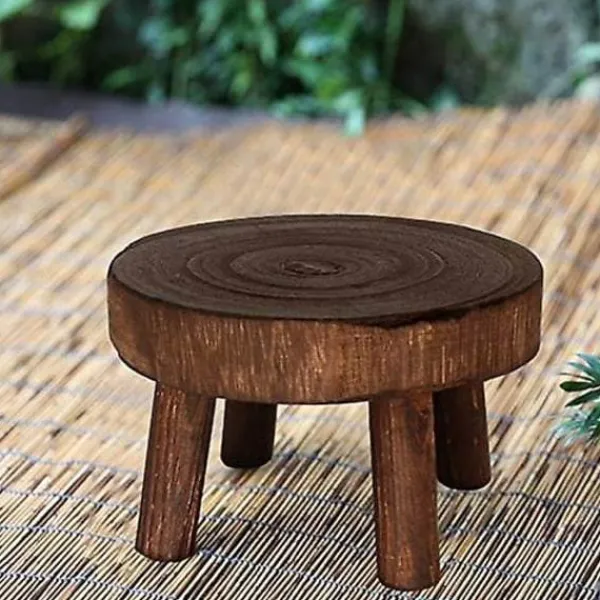 Pallar>Mini naturlig trä rund pall, blomkrukhållare, trädgårdspall, - 3,5" lång brun