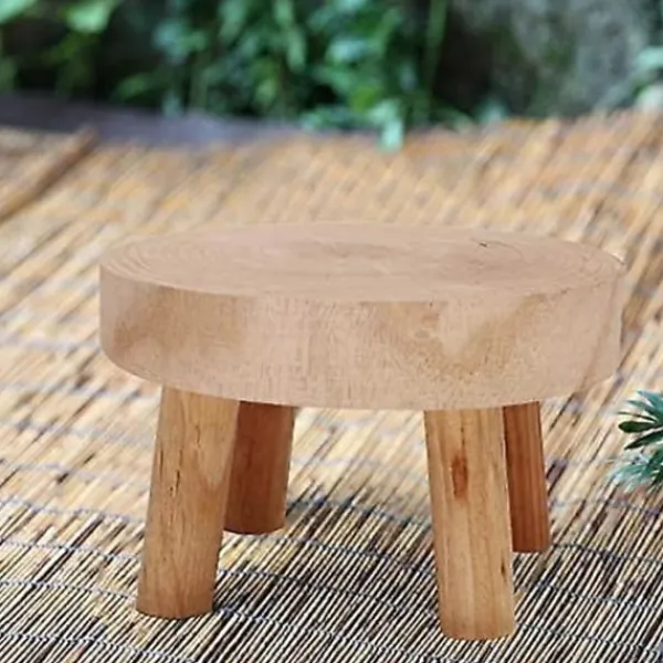Pallar>Mini Rund Pall i Naturträ, Blomkrukställ, Trädgårdspall, - 3,5" Hög Naturträ
