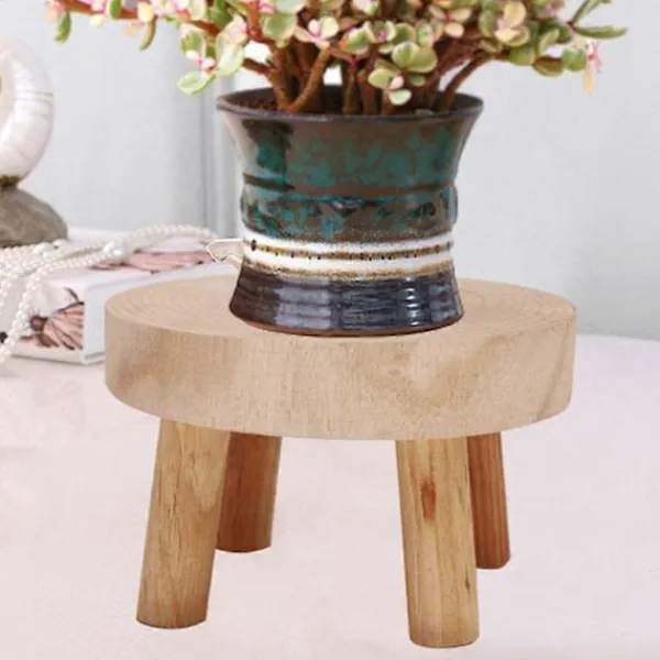 Pallar>Mini Rund Pall i Naturträ, Blomkrukställ, Trädgårdspall, - 3,5" Hög Naturträ