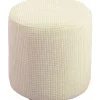 Sittpuffar>Mjuk Jacquard Ottoman Pufföverdrag, 30x30cm, Mjölkvit, Stretch Fyrkantig/Rund Fotpallsskydd med Elastisk Botten