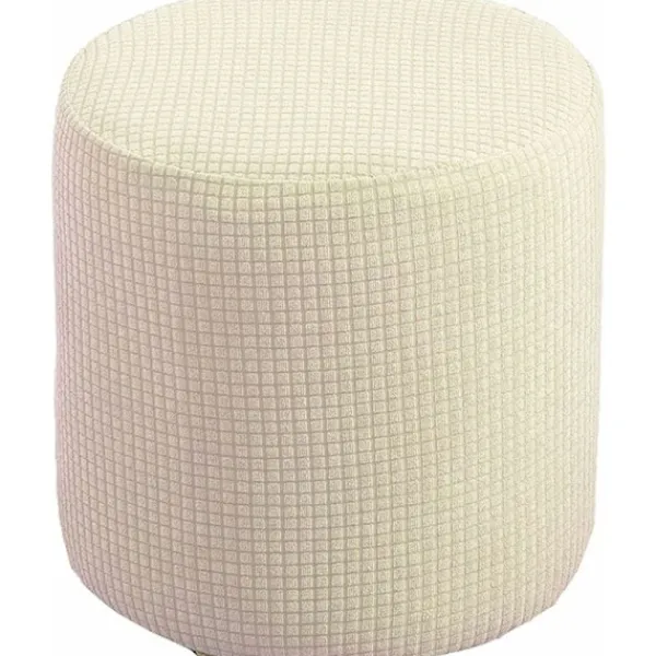 Sittpuffar>Mjuk Jacquard Ottoman Pufföverdrag, 30x30cm, Mjölkvit, Stretch Fyrkantig/Rund Fotpallsskydd med Elastisk Botten