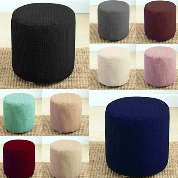 Sittpuffar>Mjuk Jacquard Ottoman Pufföverdrag, 30x30cm, Mjölkvit, Stretch Fyrkantig/Rund Fotpallsskydd med Elastisk Botten