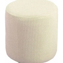 Sittpuffar>Mjukt Jacquard Ottoman Pufföverdrag, 30x30cm, Mjölkvit, Stretch Fyrkantigt/Runt Fotpallsskydd med Elastisk Botten