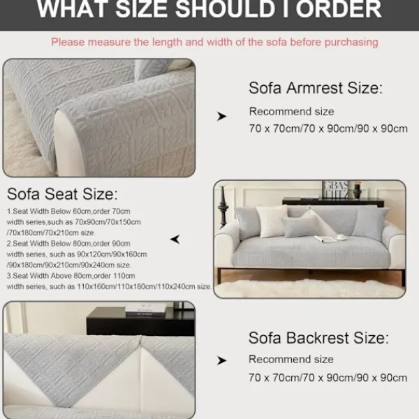 Soffor>Mjukt sammetssofföverdrag halkfritt för 1/2/3/4 sits L-form hörnsoffa Universal Passform Ljusgrå 90x180cm 1 st