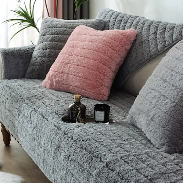 Soffor>Modern enkel plysch soffa kudde, universell all-inclusive varm tjock soffaöverdrag, tatami fönsterkudde (Grå, 70*120)