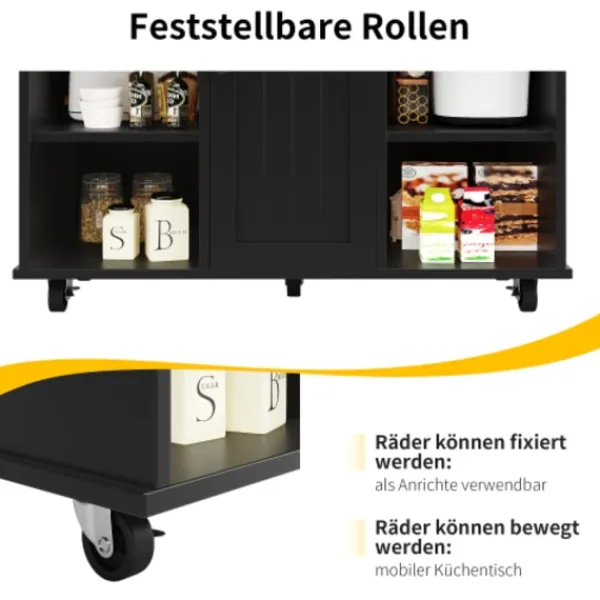 Köksö>Modern köksö (127×46×91,5 cm) köksskåp med träådring, matvagn med multifunktionell förvaring