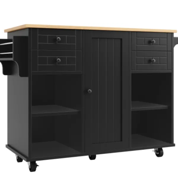 Köksö>Modern köksö (127×46×91,5 cm) köksskåp med träådring, matvagn med multifunktionell förvaring