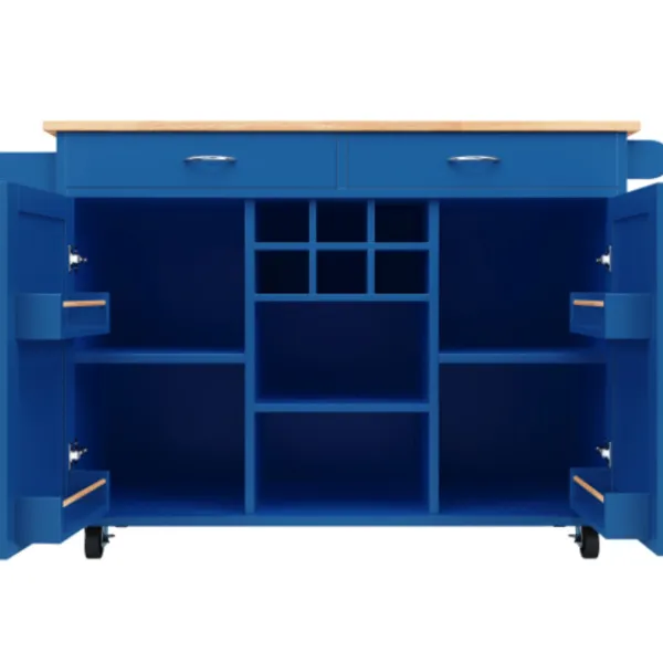 Köksö>Modern köksö (102x45x92cm) i blått med träådring – multifunktionell som matbord, köksskåp & bufféskåp med förvaringsutrymme