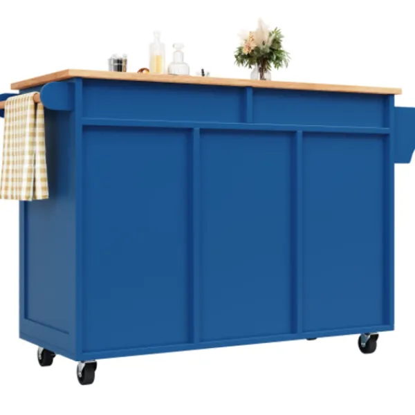 Köksö>Modern köksö (102x45x92cm) i blått med träådring – multifunktionell som matbord, köksskåp & bufféskåp med förvaringsutrymme