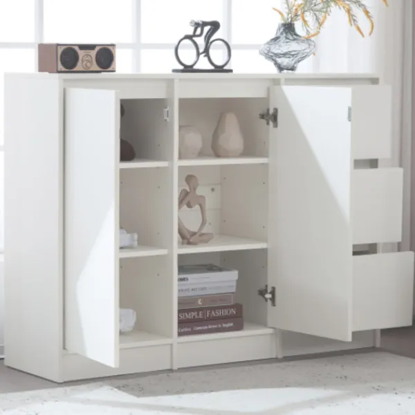 Sideboards>Modern skänk med lådor och hylla | Mångsidig förvaring i vitt