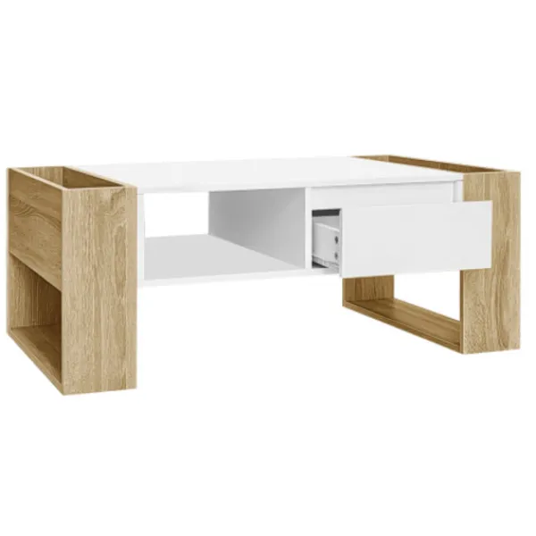 Soffbord>Modernt soffbord 105 x 60 x 40 cm - delvis högblankt, med lådor och öppna fack