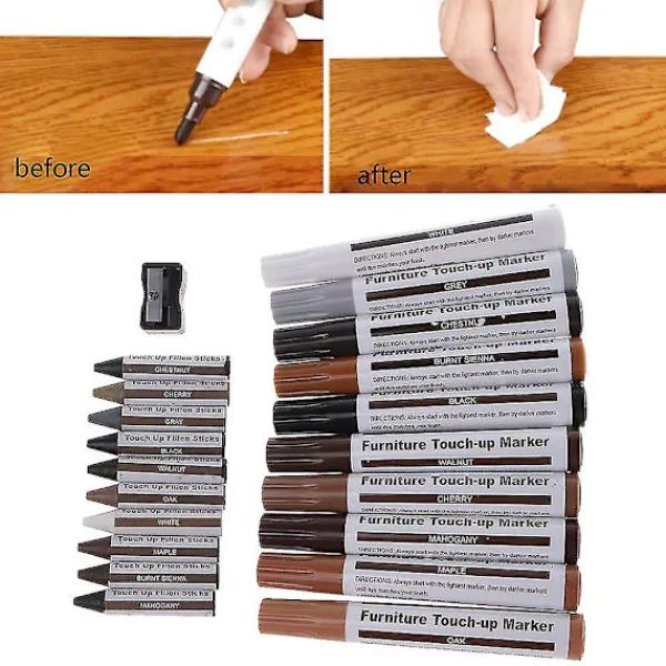 Stolar>Mordely 21 Pcs Furniture Markers Wax Sticks With Sharpener Wood Scratch Repair Markers