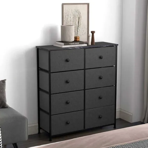 AKTIVE Byråer>Multi-användningskommod - - 8 tyglådor - 80x30x81 cm - Stålram - Träskiva - /Svart