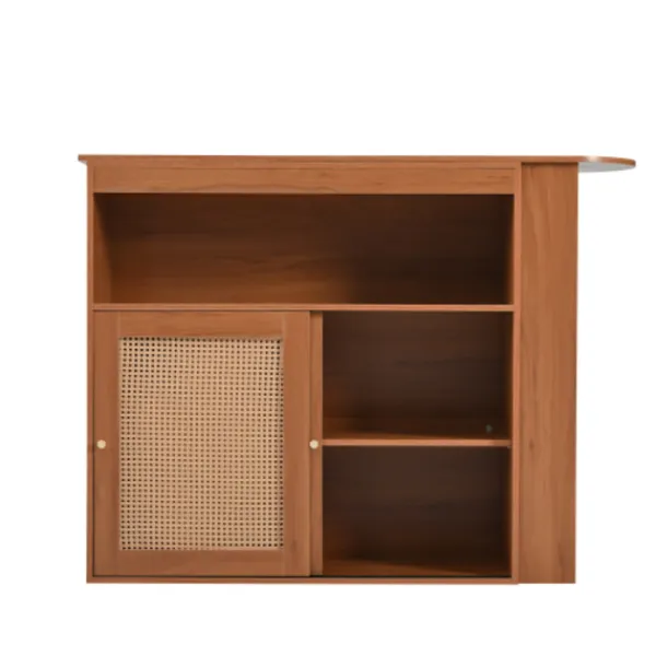 Köksö>Multifunktionellt barbord med rottingfront & justerbara hyllor – utdragbart högt bord (138-193×39×104 cm) för kök & bar