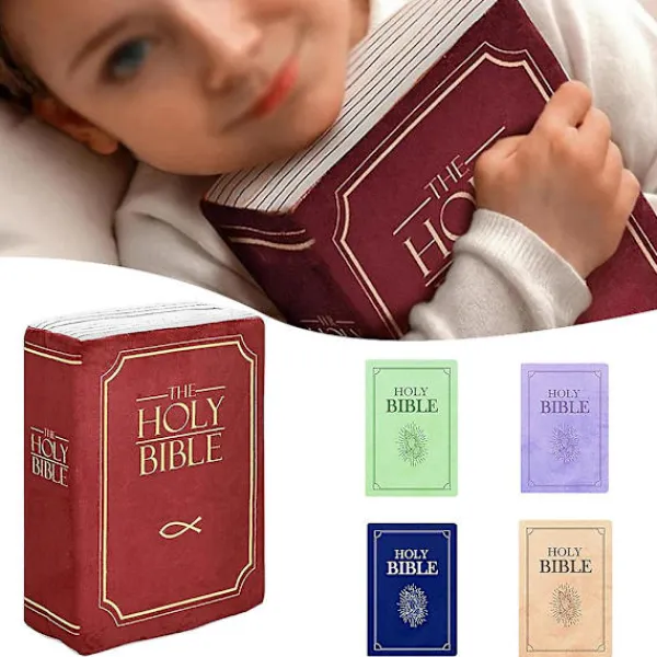EURL Sittpuffar>Mysig Tro-Bibel Kudde Öppningsbar Bok Plysch Kudde för Heliga Bibeln Barn Kramkudde Present, Röd