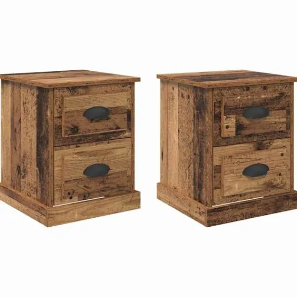 vidaXL Sängar>Nattduksbord med låda 2 pcs Gammalt trä 39 x 39 x 47,5 cm
