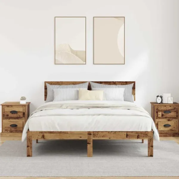 vidaXL Sängar>Nattduksbord med låda 2 pcs Gammalt trä 39 x 39 x 47,5 cm