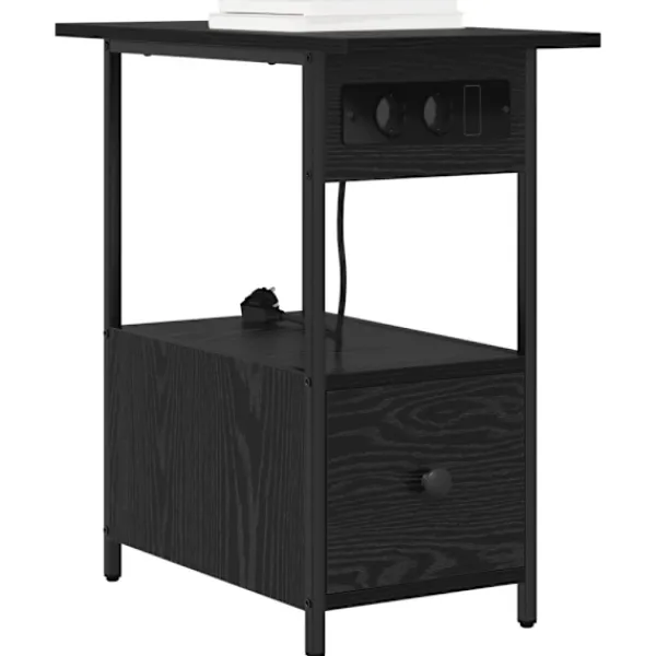 vidaXL Sängar>Nattduksbord med låda Svart Ek 60 x 30 x 61 cm Konstruerat trä