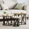 vidaXL Småbord>Nestande Sidobord 3 pcs Artisan Ek Konstruerat trä och stål
