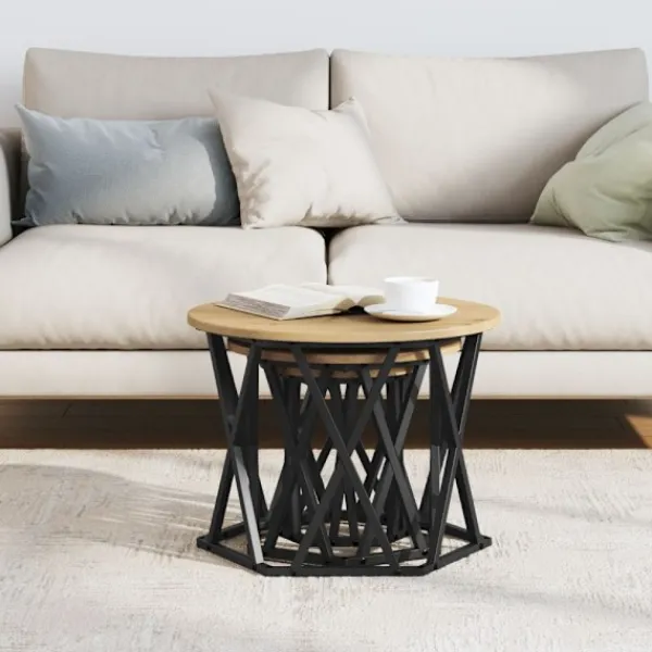 vidaXL Småbord>Nestande Sidobord 3 pcs Artisan Ek Konstruerat trä och stål