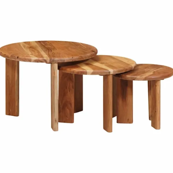 vidaXL Soffbord>Nesting Kaffe Bord 3 pcs Brun Massivt Akaciaträ
