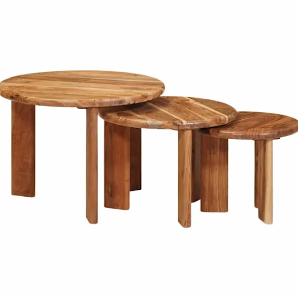 vidaXL Soffbord>Nesting Kaffe Bord 3 pcs Brun Massivt Akaciaträ