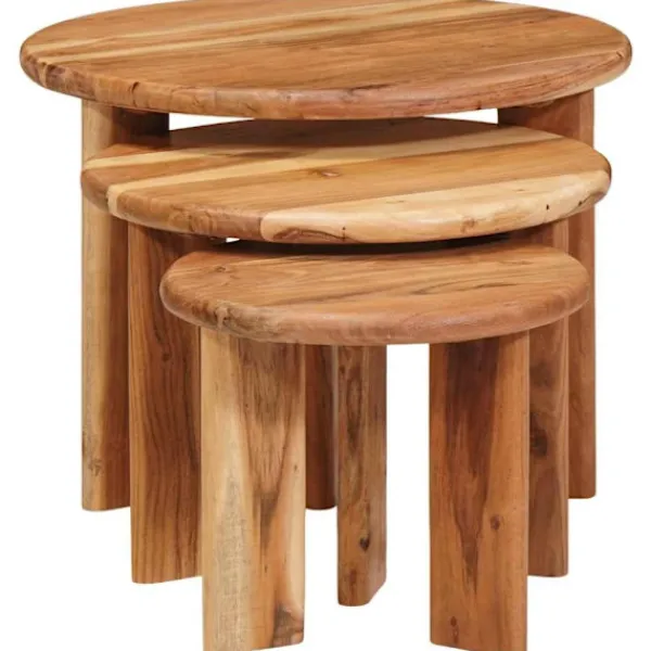 vidaXL Soffbord>Nesting Kaffe Bord 3 pcs Brun Massivt Akaciaträ