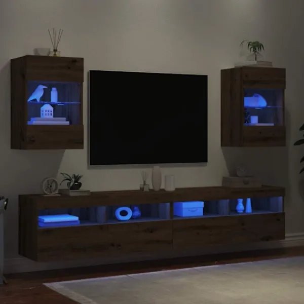 vidaXL Skåp>Nástenné skrinky s LED osvetlením pre TV 2 st artisan ek 40x30x60,5 cm